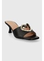 Kožené pantofle Love Moschino dámské, černá barva, na podpatku, JA28375G0IIA0000