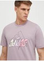 Bavlněné tričko adidas fialová barva, s potiskem, IN6244