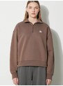 Mikina adidas Originals Essentials Halfzip Sweatshirt dámská, hnědá barva, s aplikací, IR5938