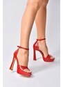 Fox Shoes Women's Red Patent Leather Platform Thick Heeled Shoes
