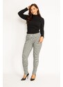 Şans Women's Plus Size Gray Plaid Patterned Leggings With Zippered Ornamental Pockets