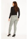 Şans Women's Plus Size Gray Plaid Patterned Leggings With Zippered Ornamental Pockets