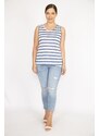 Şans Women's Indigo Plus Size Crew Neck Sleeveless Striped Blouse