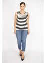 Şans Women's Black Plus Size Crew Neck Sleeveless Striped Blouse