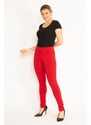 Şans Women's Plus Size Red Leggings With Trims And Back Pockets