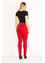 Şans Women's Plus Size Red Leggings With Trims And Back Pockets