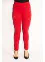 Şans Women's Plus Size Red Leggings With Trims And Back Pockets