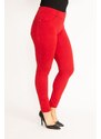 Şans Women's Plus Size Red Leggings With Trims And Back Pockets