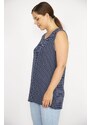 Şans Women's Navy Blue Plus Size Sleeveless Striped Lycra Viscose Blouse