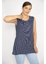 Şans Women's Navy Blue Plus Size Sleeveless Striped Lycra Viscose Blouse