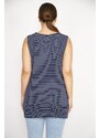 Şans Women's Navy Blue Plus Size Sleeveless Striped Lycra Viscose Blouse