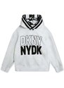 Dětská bavlněná mikina Dkny bílá barva, s kapucí, vzorovaná