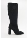 LuviShoes DECER Women's Black Patterned Heeled Boots