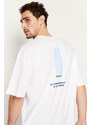 Trendyol White Oversize/Wide-Fit Crew Neck Text Printed 100% Cotton T-Shirt