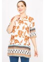 Şans Women's Camel Plus Size Woven Viscose Fabric Water Patterned Tunic