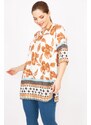 Şans Women's Camel Plus Size Woven Viscose Fabric Water Patterned Tunic