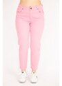 Şans Women's Pink Large Size 5 Pocket Lycra Jeans