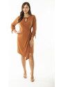 Şans Women's Plus Size Cinnamon-Kiss Collar Bust And Sleeves Lace-Up Closed Wrapped Dress