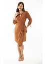 Şans Women's Plus Size Cinnamon-Kiss Collar Bust And Sleeves Lace-Up Closed Wrapped Dress
