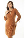 Şans Women's Plus Size Cinnamon-Kiss Collar Bust And Sleeves Lace-Up Closed Wrapped Dress