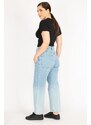 Şans Women's Blue Large Size Washing Effect Front Button 5 Pocket Jeans