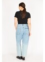 Şans Women's Blue Large Size Washing Effect Front Button 5 Pocket Jeans