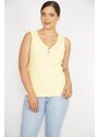 Şans Women's Yellow Plus Size V-Neck Front Decorative Buttoned Camisole Fabric Sleeveless Blouse