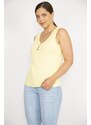 Şans Women's Yellow Plus Size V-Neck Front Decorative Buttoned Camisole Fabric Sleeveless Blouse