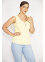 Şans Women's Yellow Plus Size V-Neck Front Decorative Buttoned Camisole Fabric Sleeveless Blouse