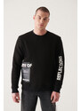 Avva Men's Black Crew Neck Hologram 3 Thread Fleece Inside Regular Fit Sweatshirt