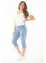 Şans Women's Plus Size Blue Lycra 5-Pocket Jeans Capri