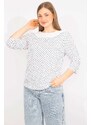 Şans Women's White Plus Size Cotton Fabric Collar With Ornamental Buckle, Points Patterned Blouse