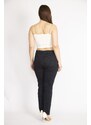 Şans Women's Black Plus Size Houndstooth Patterned Lycra Gabardine 5 Pocket Trousers