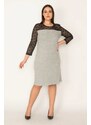 Şans Women's Plus Size Gray Robe And Sleeves Lace Dress