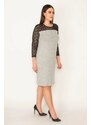 Şans Women's Plus Size Gray Robe And Sleeves Lace Dress
