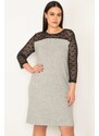 Şans Women's Plus Size Gray Robe And Sleeves Lace Dress