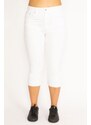 Şans Women's Plus Size White Jeans 5 Pockets with Dirty Stitching and Capri