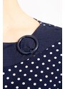 Şans Women's Navy Plus Size Cotton Fabric Points Pattern Collar Detailed Capri Sleeve Blouse