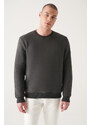 Avva Men's Anthracite Crew Neck 3 Thread Fleece Printed Regular Fit Sweatshirt