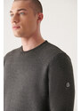 Avva Men's Anthracite Crew Neck 3 Thread Fleece Printed Regular Fit Sweatshirt