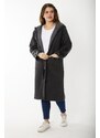Şans Women's Plus Size Smoked Cream Coat with Zippered Hood and Unlined Faux Leather with Garnish