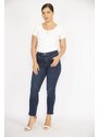 Şans Women's Plus Size Navy Blue Belt Cup Stitch Detail 4 Pocket Lycra Jeans