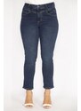 Şans Women's Plus Size Navy Blue Belt Cup Stitch Detail 4 Pocket Lycra Jeans