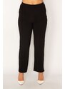 Şans Women's Black Plus Size Lycra Sandy Fabric Ironing Mark Grass Stitched Pocket Trousers