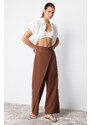 Trendyol Brown Wide Leg Cross Closure Detail Woven Trousers