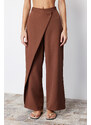 Trendyol Brown Wide Leg Cross Closure Detail Woven Trousers