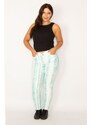 Şans Women's Plus Size Green Tie Dye Patterned Lycra 5-Pocket Jeans Trousers