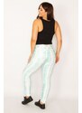 Şans Women's Plus Size Green Tie Dye Patterned Lycra 5-Pocket Jeans Trousers