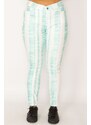 Şans Women's Plus Size Green Tie Dye Patterned Lycra 5-Pocket Jeans Trousers