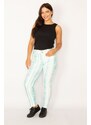 Şans Women's Plus Size Green Tie Dye Patterned Lycra 5-Pocket Jeans Trousers